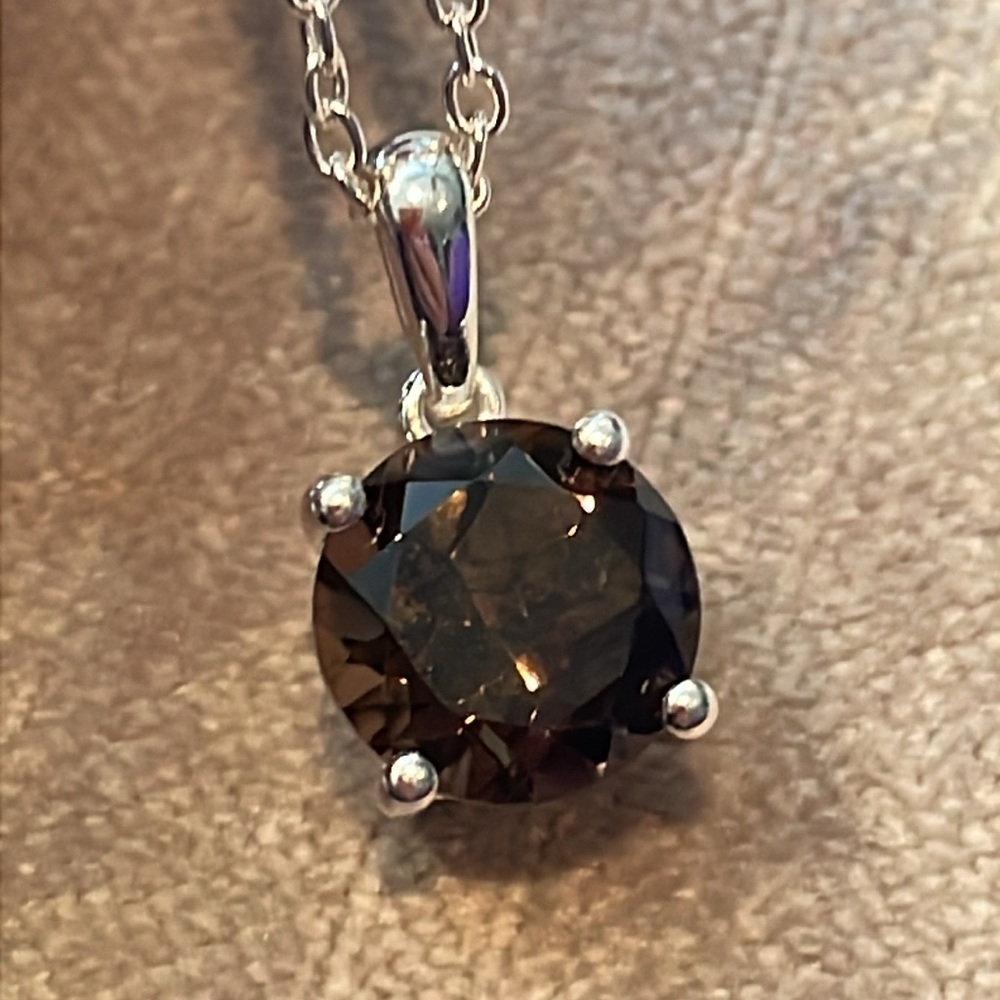 Brazilian Smokey Quartz Solitaire Pendant Necklace 925 Sterling Silver 18”